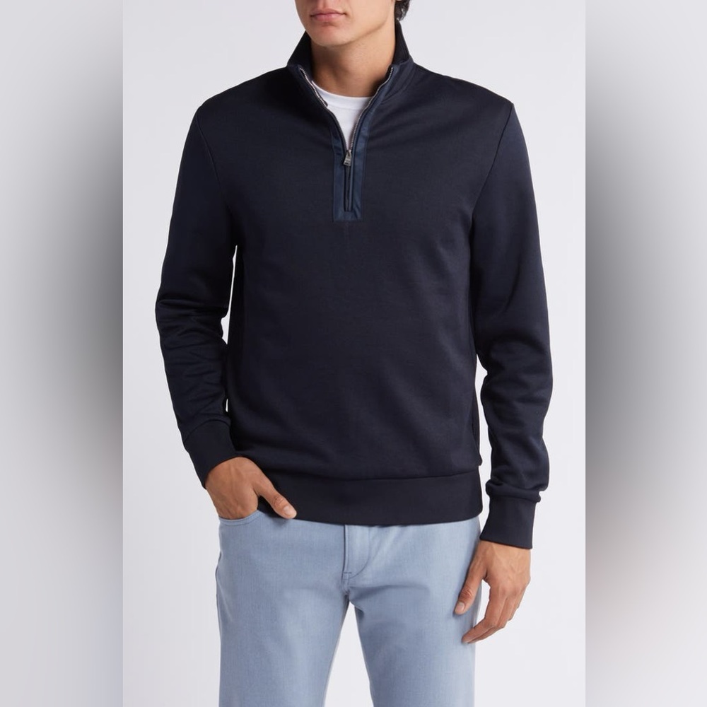 LBOSS Mens Sidney Quarter-Zip Sweatshirt Dark Blue Navy Medium NWI